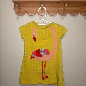 Baby Boden Yellow Polka Dot Dress with Flamingo Applique Detail